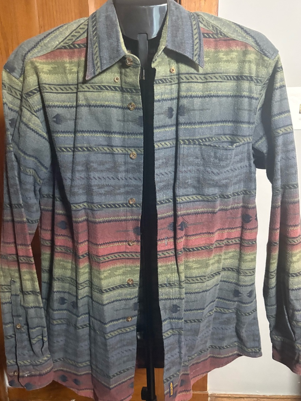 Woolrich Southwestern-Pattern Lightweight Shirt Jacket in Blue, Green & Red
